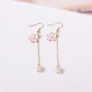 Cherry Blossoms Pearl Drop Earrings gold pl Silver